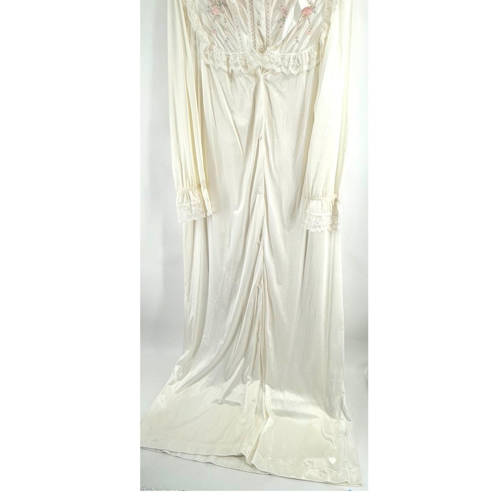 Gilead Vintage Nightgown Duster Set Small Long Sleve Lace Floral Embroidered USA - Picture 8 of 12